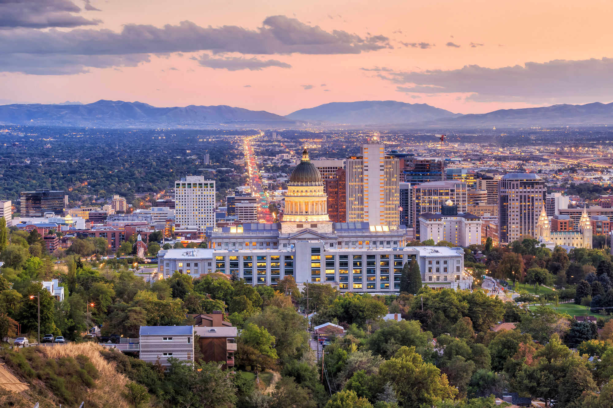 Salt Lake City, Utah, skyline at night